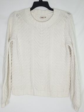 FAHERTY Women's Cableknit Crewneck Fisherman Pullover Minimalist Sweater MEDIUM
